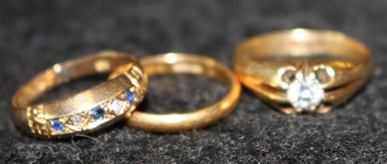 22ct gold band and 2 x 18ct gold rings